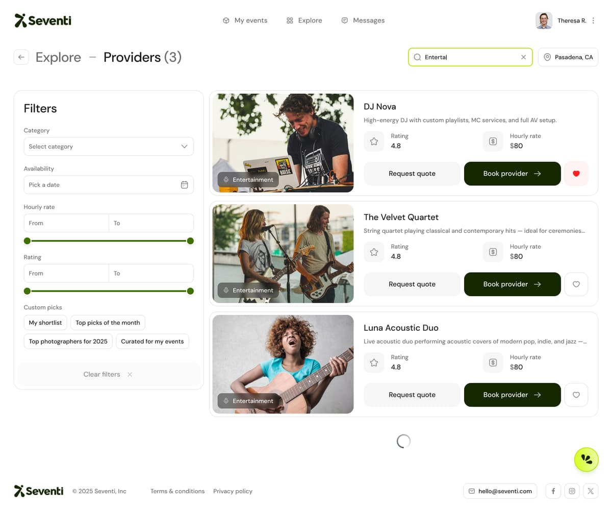 Booking platform mockup